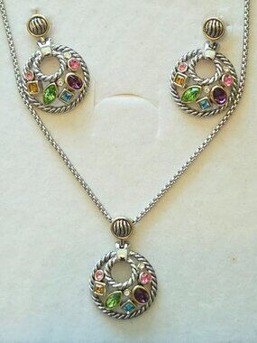 NEW DY Style Multi Coloured Crystal and Zirconia Pendant, Necklace & Earrings
